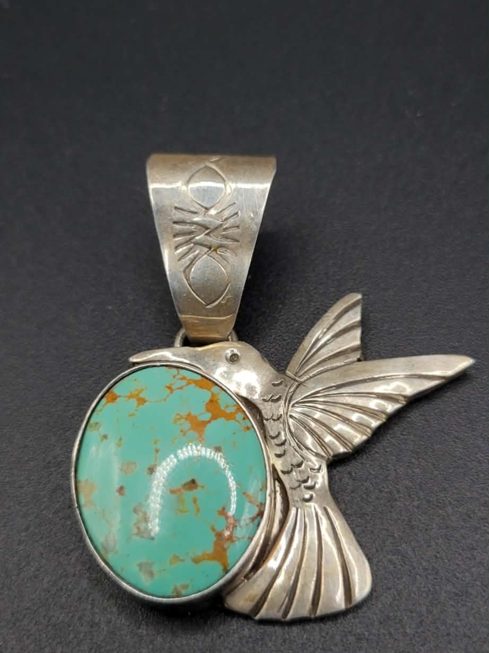 Kingman Turquoise Sterling Hummingbird Pendant